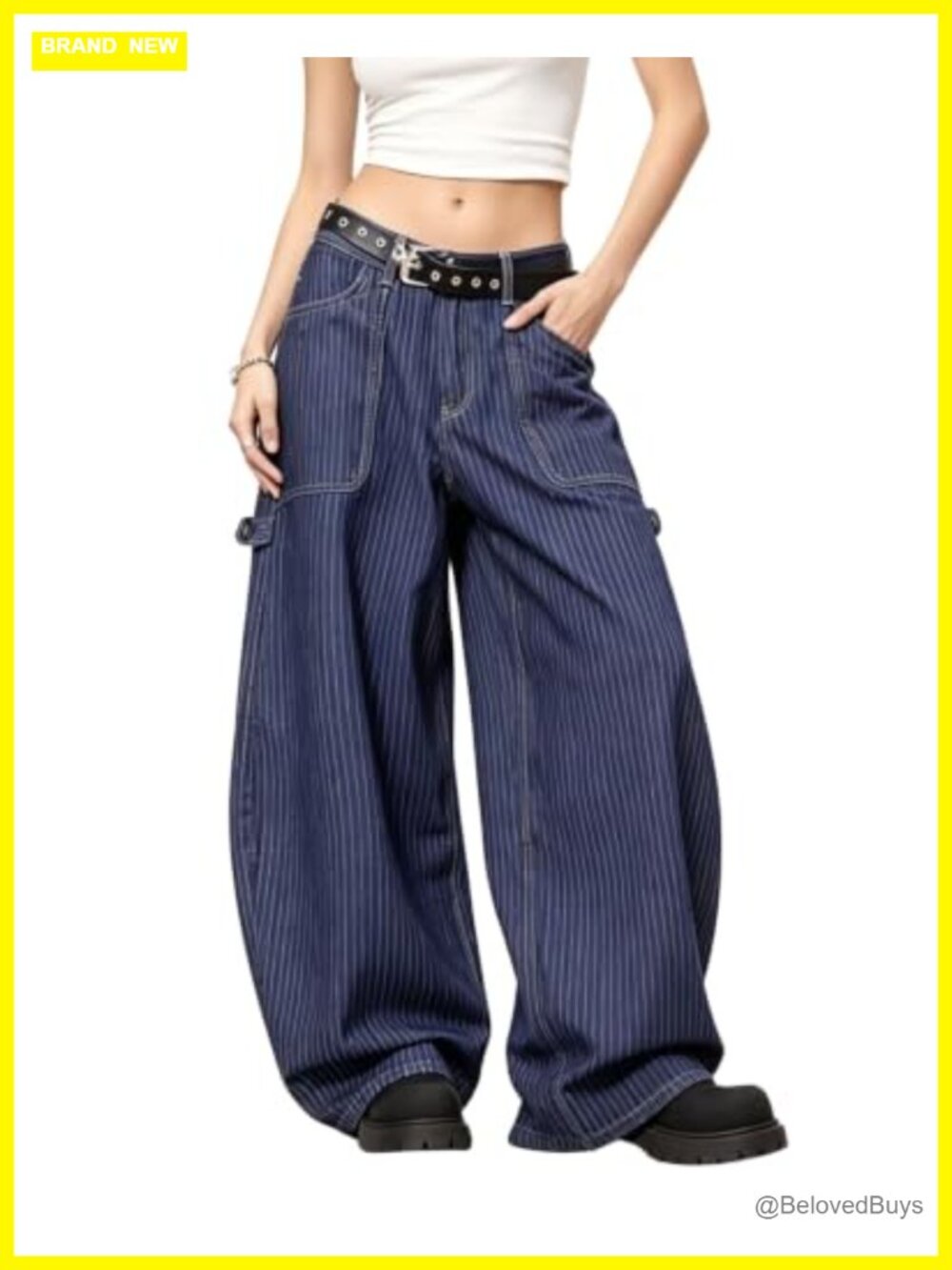 High Waisted Baggy Barrel Jeans Wide Leg Striped Denim Pants